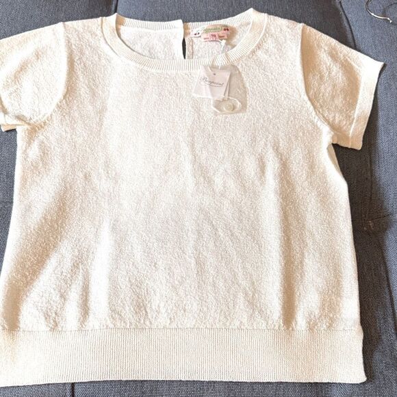 NWT Bonpoint Girls Pullover Short Sleeve Sweater. White with Iridescent Sheen. - Picture 1 of 11